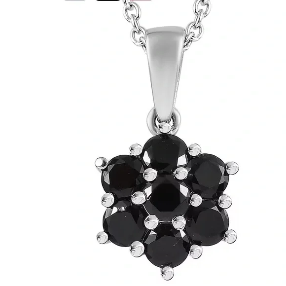 🖤 Black Spinel Flower Pendant Necklace NWT • Stainless Steel 20” • Minimalist - Picture 1 of 6